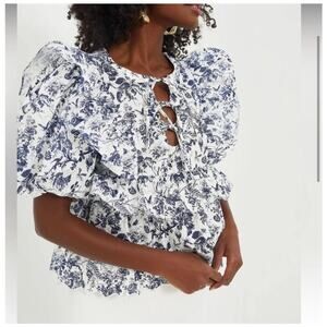 Hyacinth House Navy Blue White Floral Nadia Blouse XXS Bohemian TuckernuckWT342